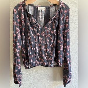 Lucky Brand Floral Print Long Dolman Sleeve Elastic Waist Top Size XL